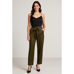 Joie Olive Green Satin High Waist Belted Trousers Size Large NWOT office career